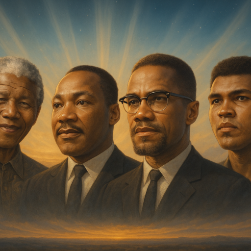Illustration de Nelson Mandela, Martin Luther King, Malcolm X et Muhammad Ali